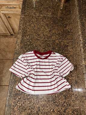 Eye Candy Maroon and White Striped Boxy Cropped T-Shirt